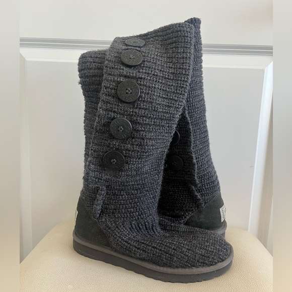 Ugg Australia Classic Cardy Gray Knit Tall Winter Boots Women’s Size 7 - Picture 9 of 10